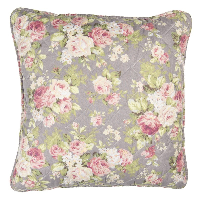 kussenhoes grijs groen bloemen