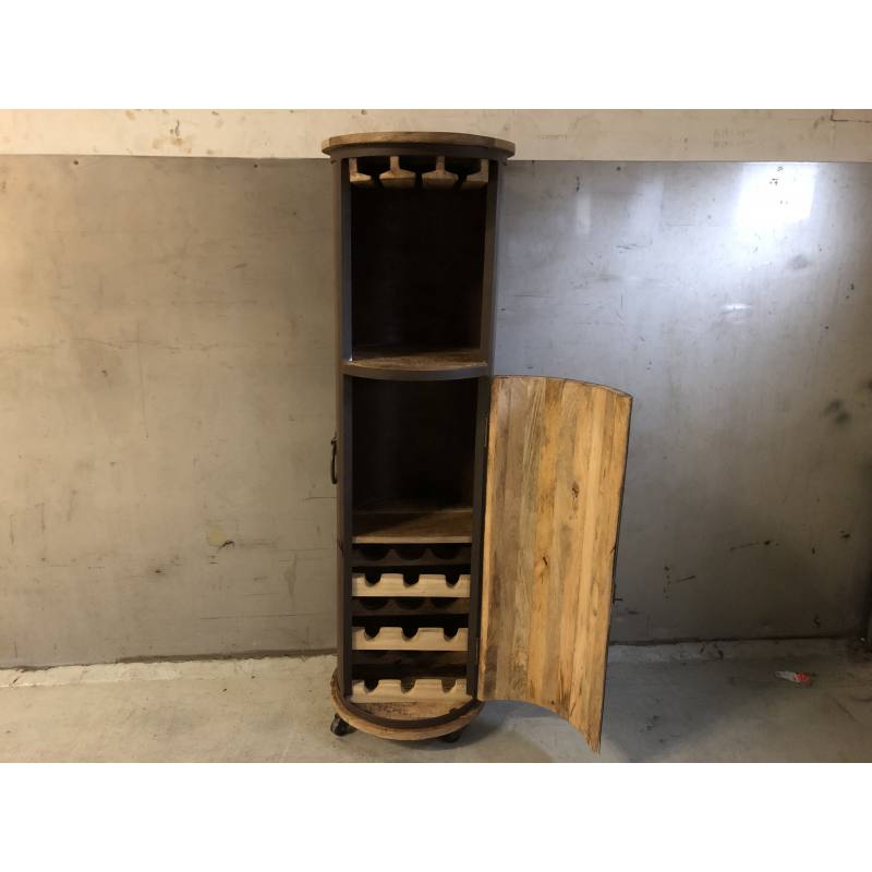 ronde wijnkast hout met ijzer 1